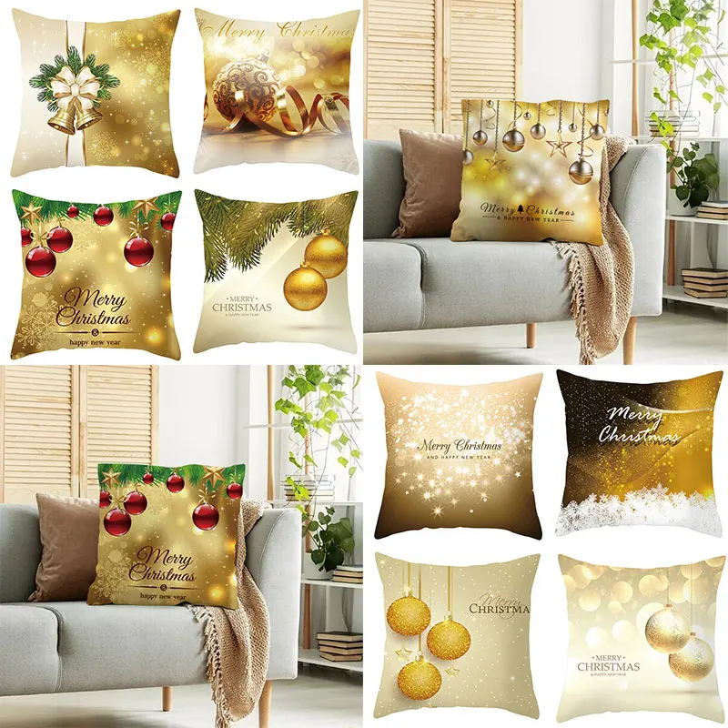 

Golden Colorful Printed Pillowcase Christmas Style Soft Pillowcase Printing Nordic Style Home Decoration Cushion Cover