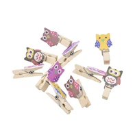 10pcsbag kawaii cute owl wooden clip photo paper postcard craft diy clips with hemp rope office binding supplies drop shipping