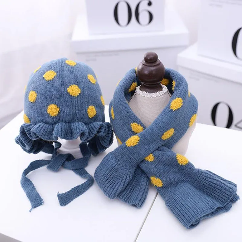 

Doitbest 6 months to 2 years old baby kids beanie Ruffle Knitted hats winter 2 pcs boy girl hat scarf set