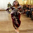 Традиционное бордовое вечернее платье с капюшоном из Алжира каракоу, элегантное бархатное платье с длинными рукавами и аппликацией бордового цвета, мусульманское платье для выпускного вечера