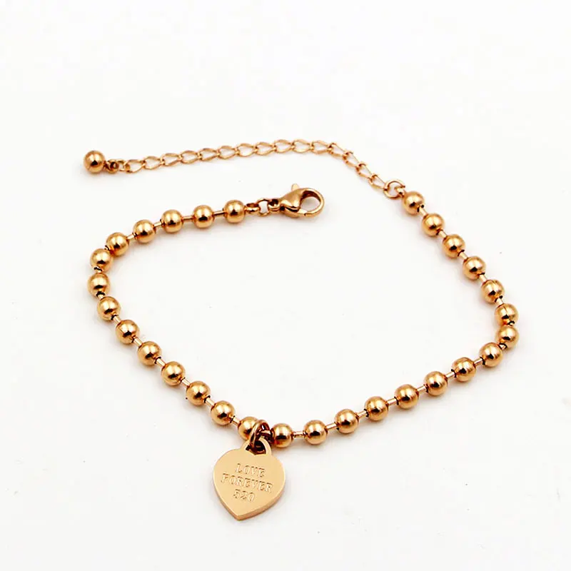 Цепочка из бисера с гравировкой Forever Love Heart Charm Anklet для женщин и девочек