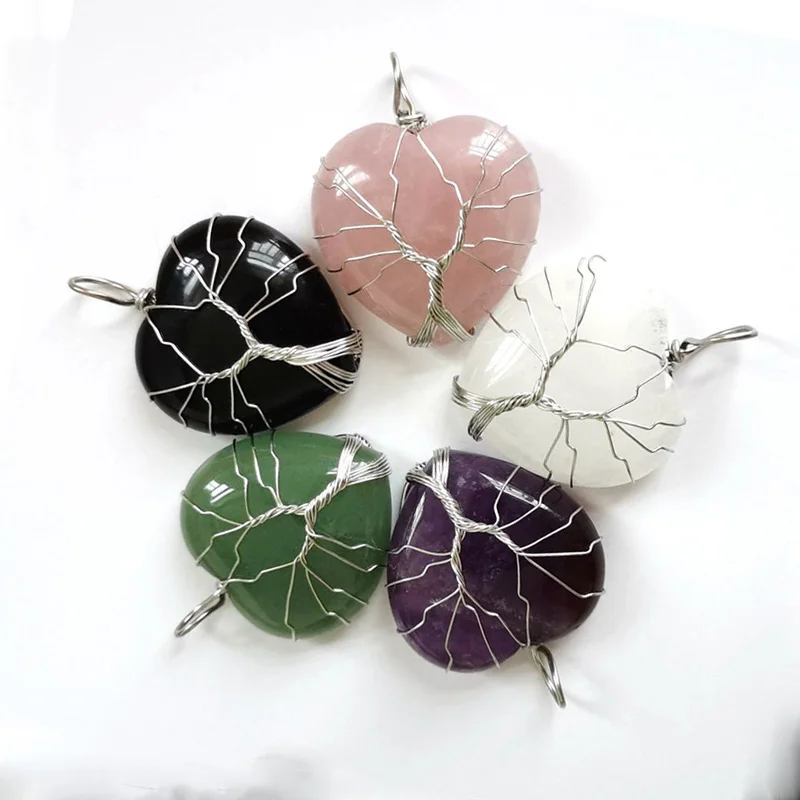 Любящее сердце Натуральный камень кулон в виде дерева жизни Цепочки и ожерелья