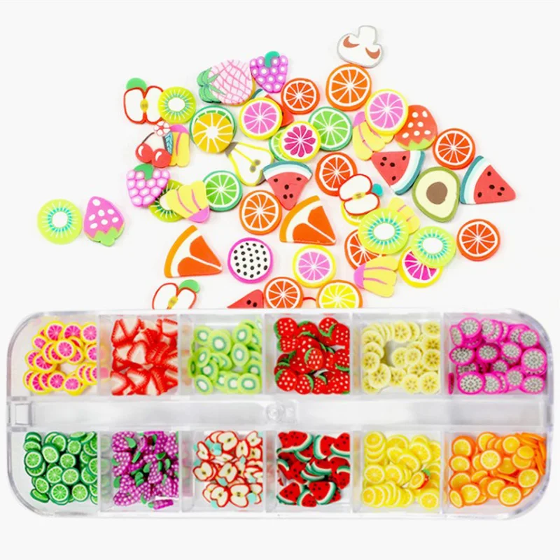 

New 1Box Nail Art Decoration 3D Fruit DIY Design Tiny Slices Acrylic Beauty Polymer Clay Shinee Shaped Nail Sticker Accessories