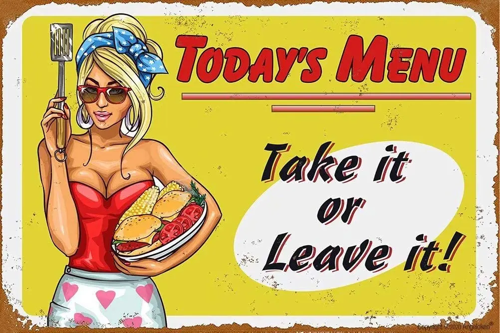 

Angeloken Retro Metal Sign Vintage TIN Sign Today's Menu: Take It Or Leave It Sign for Wall Plaque Poster Cafe Bar Pub Gift