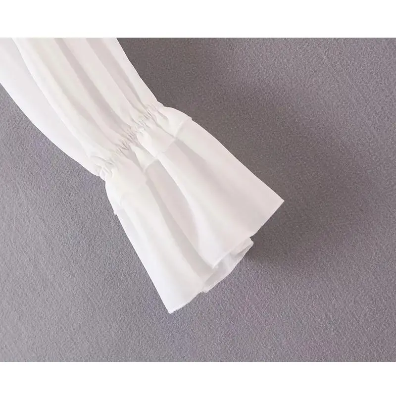 

2020 Vintage flare sleeve crop top women tops and blouse korean style button elegant white blouse women shirts kawaii streetwear