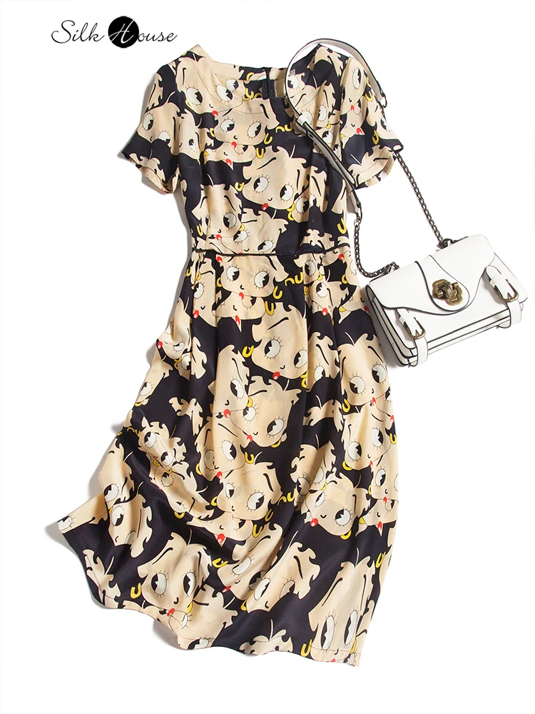 

Cute Baby Face Printed Children's Fun Round Neck Medium Long Casual Silk Dress 2021 Women's Fashion Fashion Dress New Style