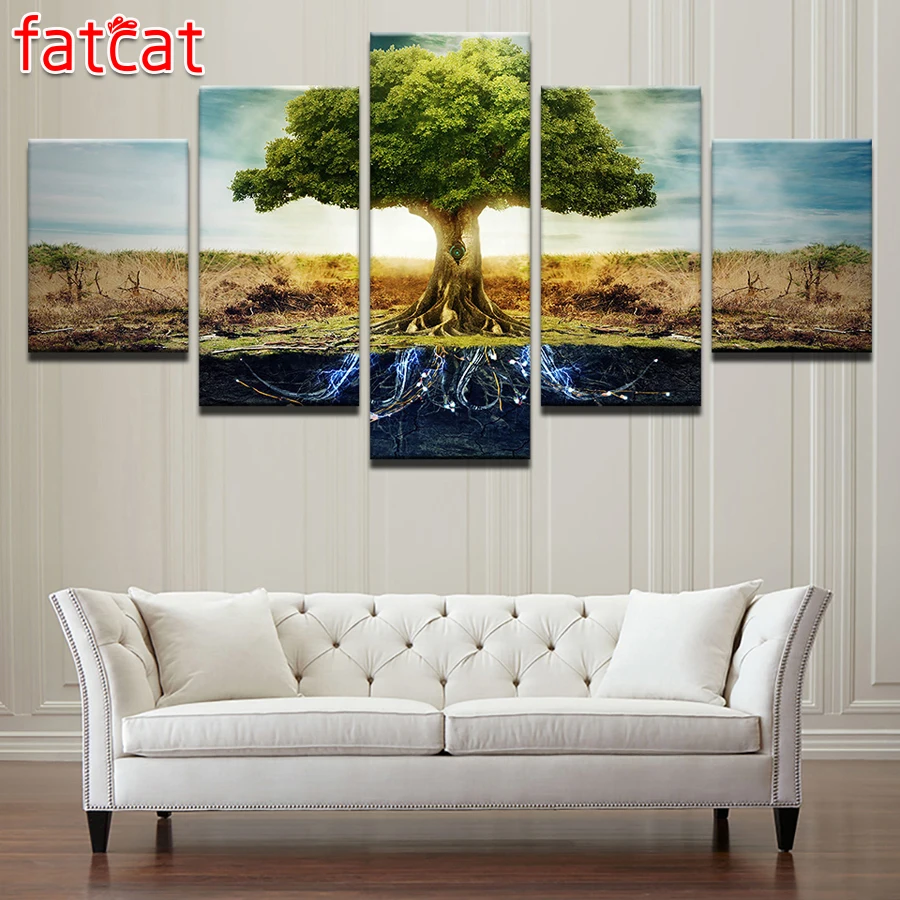 

FATCAT Magical ancient tree scenery 5 piece Diy Diamond Painting Full Square Round Diamond Embroidery Mosaic Needlework AE2129