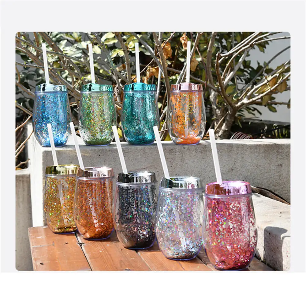 

High Quality 10OZ Plastic Mug offee up With Lids Caneca Mugs Water Bottle Sequins Outdoor School In Stock