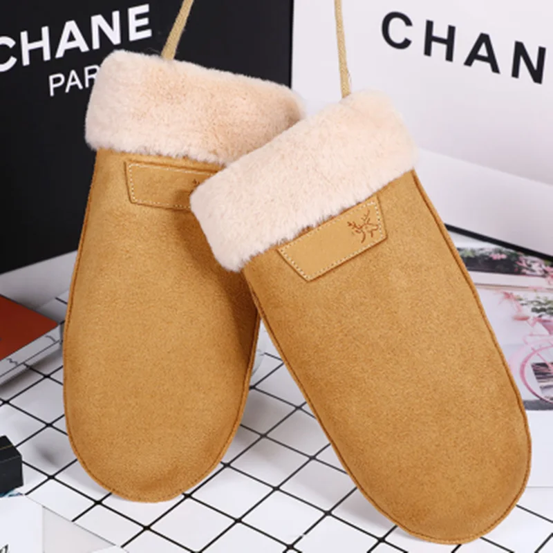 

1Pair New Neck Halter Solid Color Gloves Plus Velvet Mittens for Women Ladies Girls Thick Mittens Warm Outdoor Gloves Winter