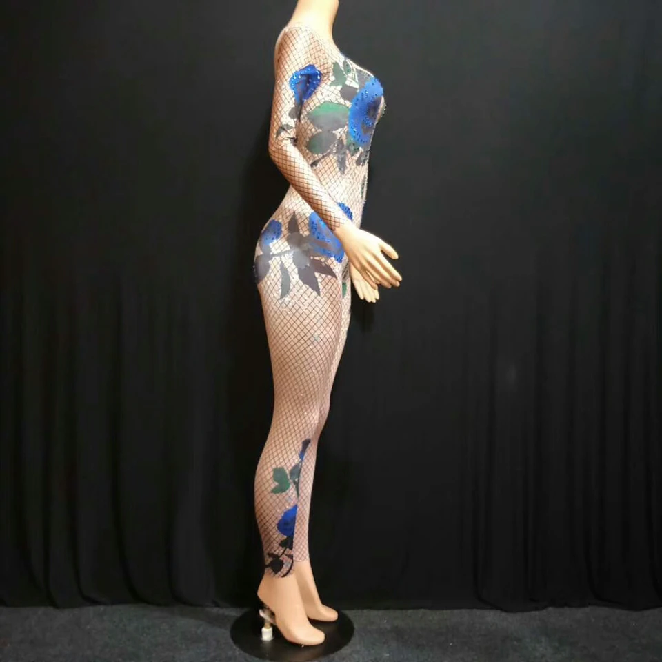 Женский сексуальный комбинезон с золотыми стразами костюм для выступлений