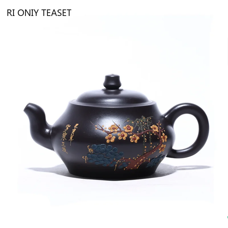 

240 мл китайские Yixing фиолетовые глиняные чайные горшки сырая руда черная слива Bossom чайный горшок Zisha фильтр красивый чайный Чайник Чайная пос...
