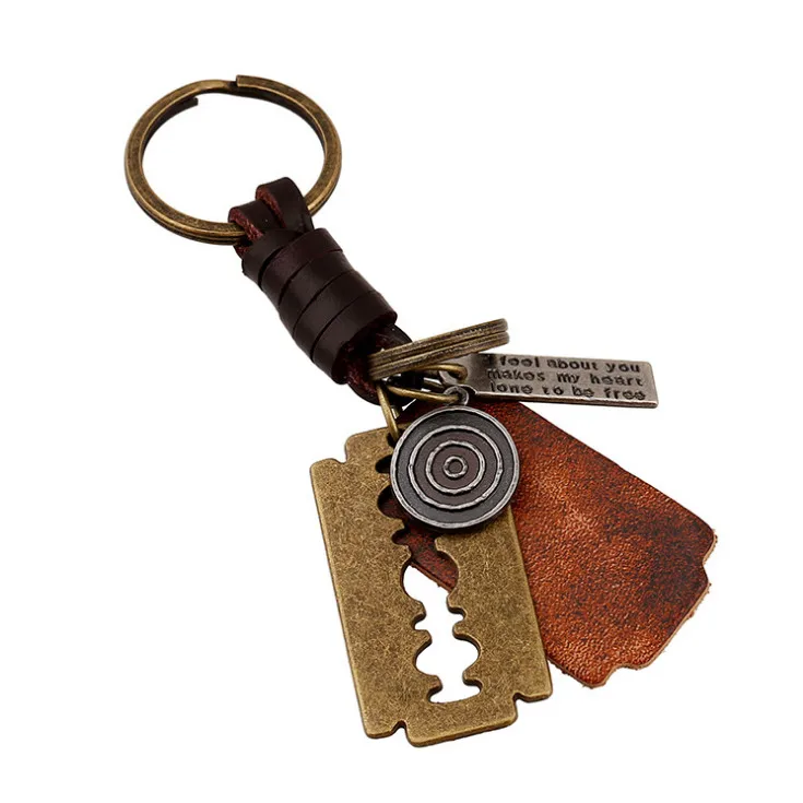 Модный мужской брелок в стиле панк рок металлический кожаный держатель с лезвием