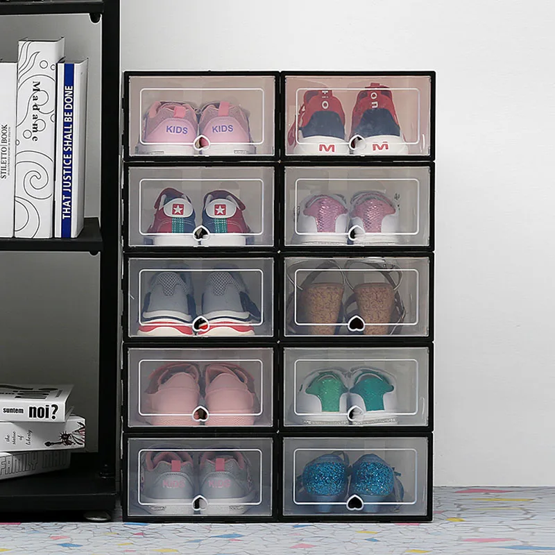 

6pc Transparent shoe box storage shoe boxes thickened dustproof shoes organizer box can be superimposed combination shoe cabinet