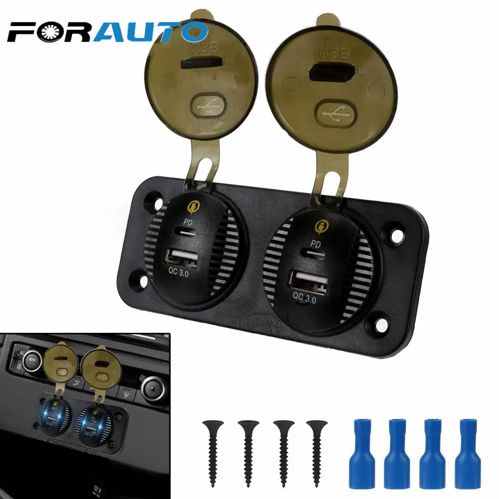 

Dual QC 3.0 USB & PD Charger 12-24V Outlet Panel for Car Boat Marine RV 36W Power Adapter Socket Car Charger Socket