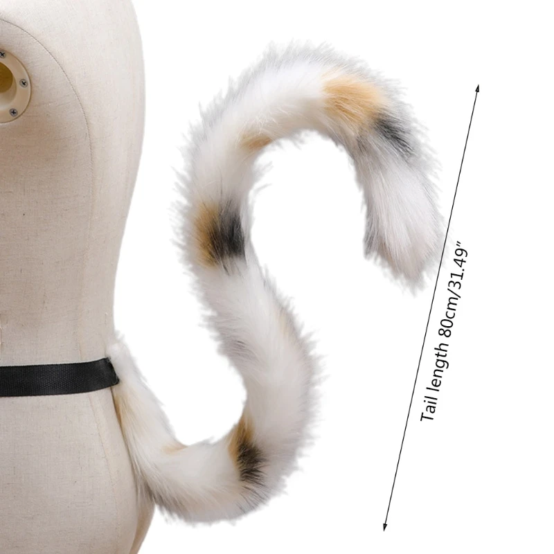 

Handmade Faux Fur Plush Long Animal Tail Triple Color Flower Kitten Cosplay Prop