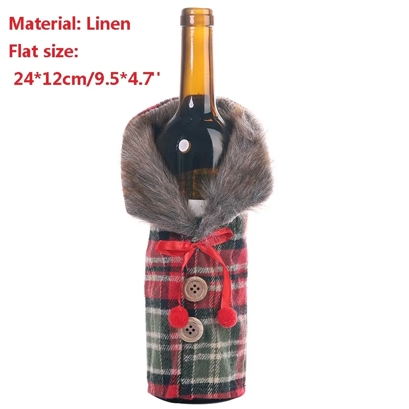 Plaid wine cover FengRise рождественские украшения для дома Санта Клаус крышка бутылки вина снеговик чулок держатели для подарков Рождество Navidad декор год - Цвет: Plaid wine cover