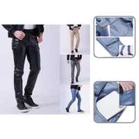 pants stylish skin friendly casual faux leather trousers elastic all match slim trousers