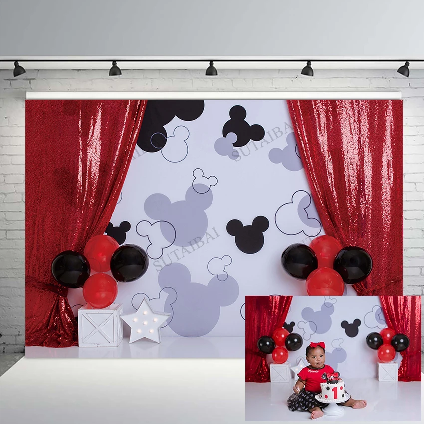 Mouse Smash Cake Balloons Backdrops Child Baby Shower Birthday Party Photographic Background Photophone Photography Studio