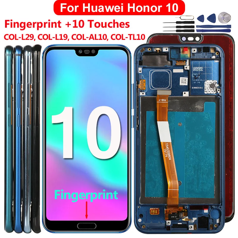 

LCD Screen For Huawei Honor 10 Display With Fingerprint 10 Touches LCD Replacement For Honor 10 COL-L29 L19 AL10 TL10 5.84 inch