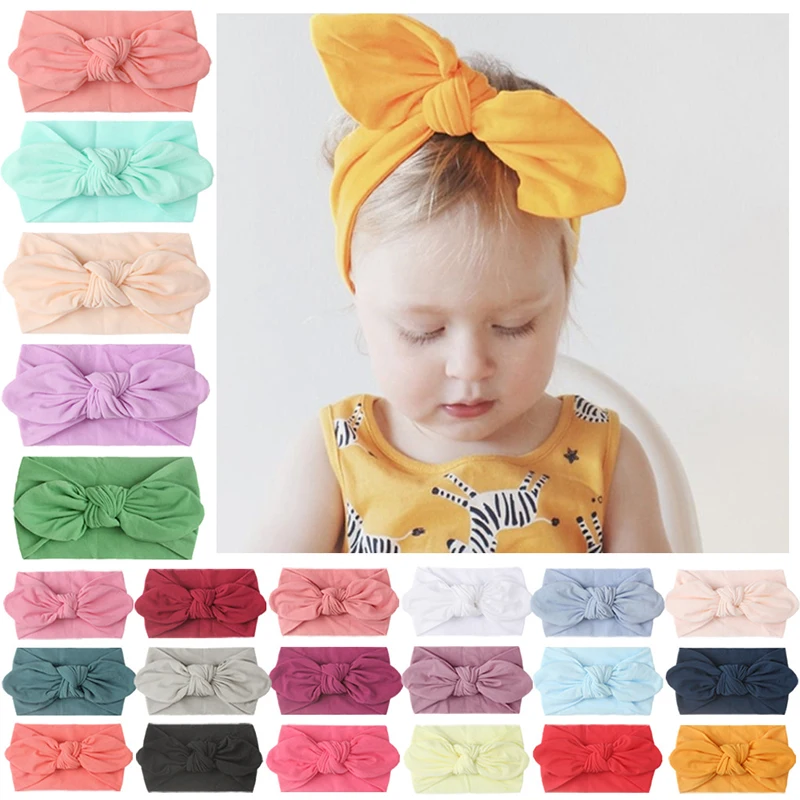 

Solid Color Soft Nylon Elastic Baby Headband Bows Knotted Newborn Baby Girl Headbands Hair Accessories Girls Hairband