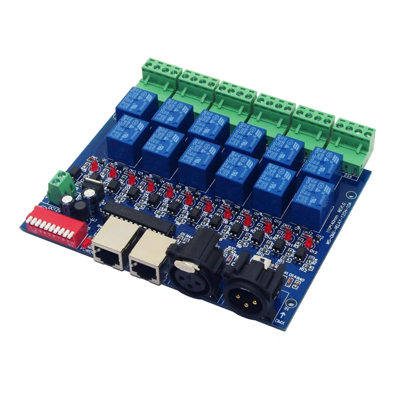 12CH реле DMX512 декодер RJ45 XLR3 DC 12В светодиодный контроллер 12 Группа релейный