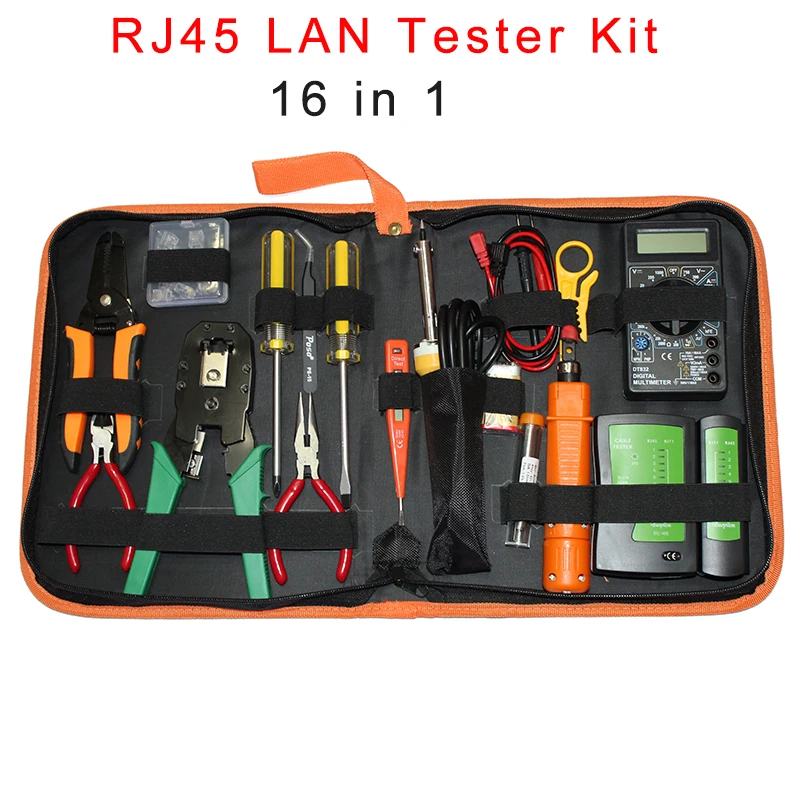 16 шт. набор инструментов для ремонта сетей RJ45 LAN тестер RJ11 RJ12 сетевой кабель