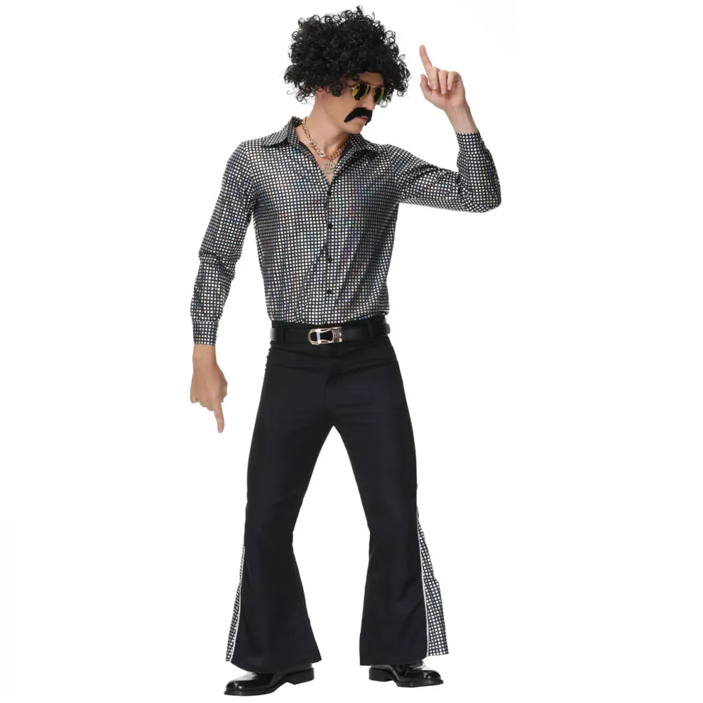 Carnival Halloween Costume for Men Retro 60s 70s Hippie Cosplay Fancy Disguise Clothing Party Rock Disco Night Club