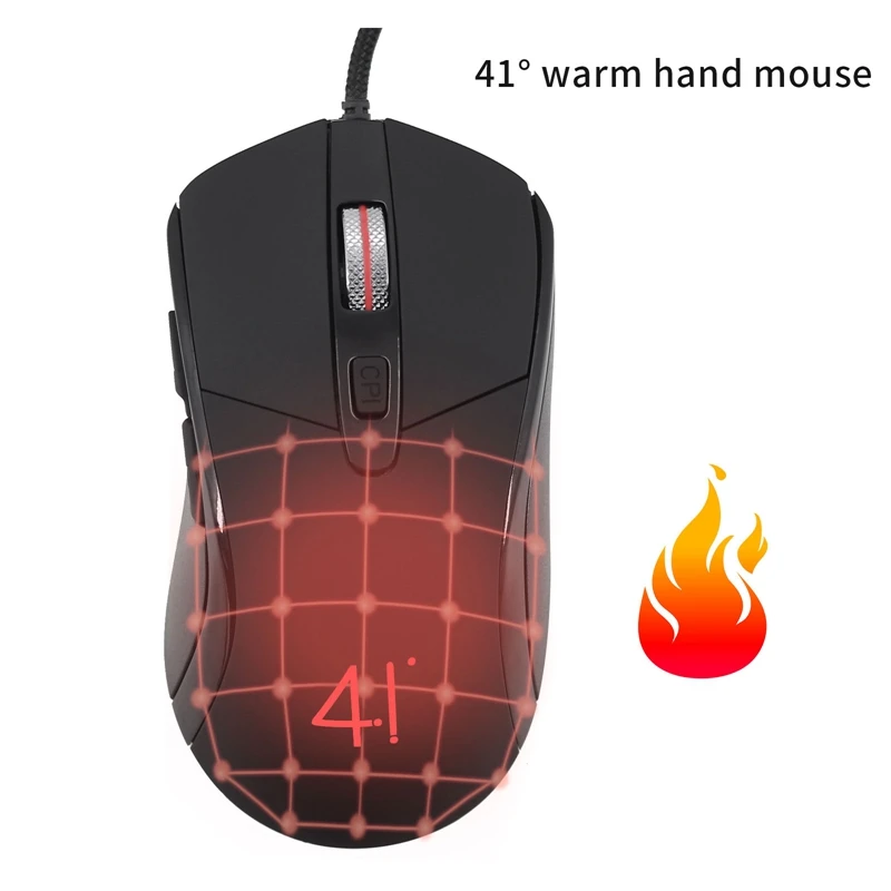 

41Celsius Warm Hands Wired Mouse,Luminous Mouse Gradient Color Mouse Fever Mouse,E-Sports Games,Matte Black