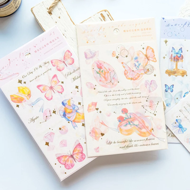

4 styles 2pcs/lot Butterfly Scrapbooking Label Stationery Stickers PET Stickers