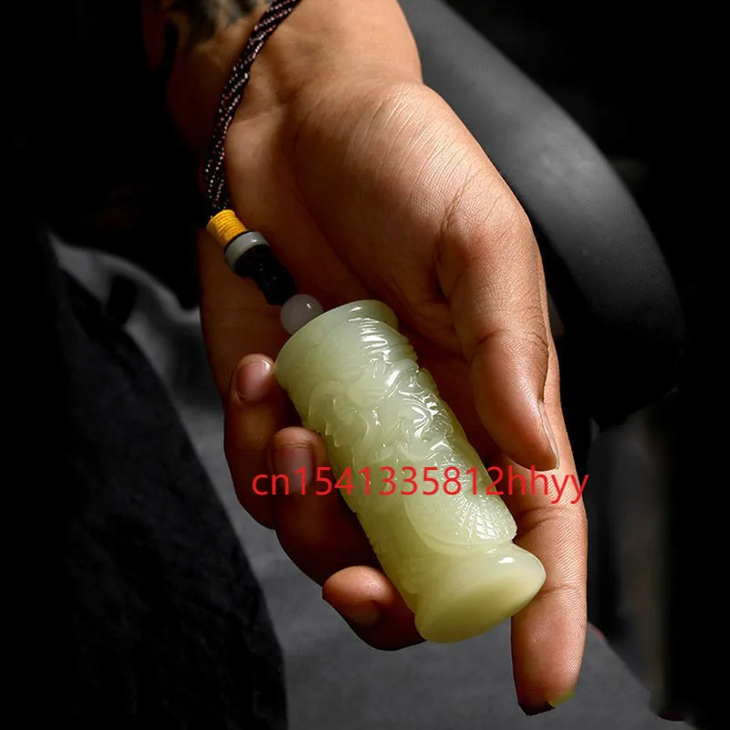 

Hot Selling Natural White Jade Dragon Column Handle Charm Jewellery Women's Hand-Carved Pendant for Women Men Fashion Accessorie
