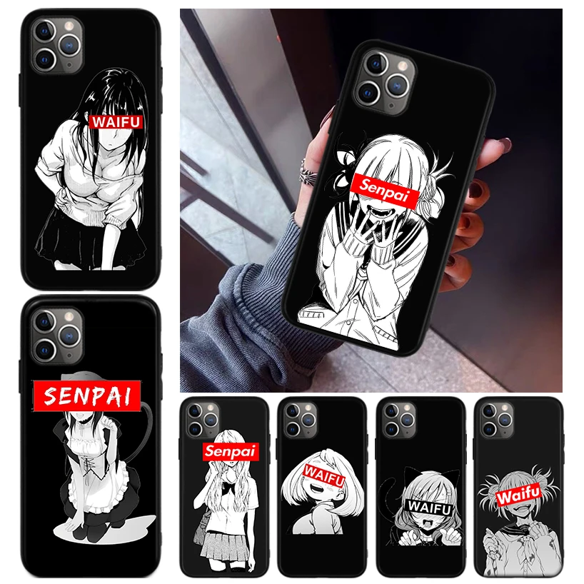 

Sugoi Senpai Japanese Anime Waifu Phone Case For Apple iPhone 11 12 13 Pro X XR XS Max 6 6S 8 7 Plus + Mini 5S SE Black Print Co