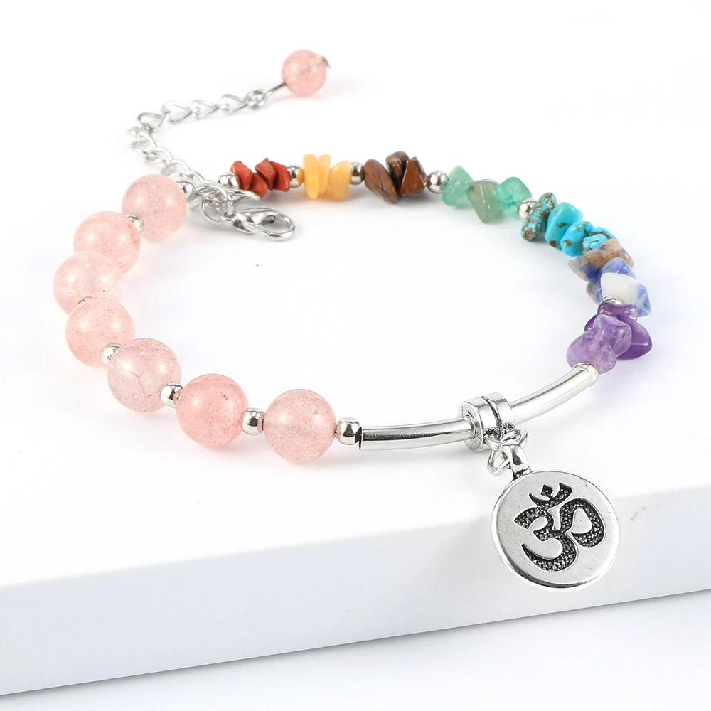 Женский браслет из натурального камня 7 чакр необычный кристаллический гравий