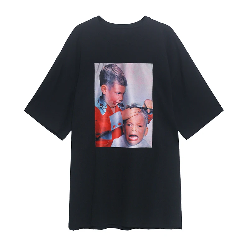 

XUXI Short Sleeve, 2021, New, Women, Summer, Mid-length, Fashion, Loose, T-shirt, Female, Split, Top, E510