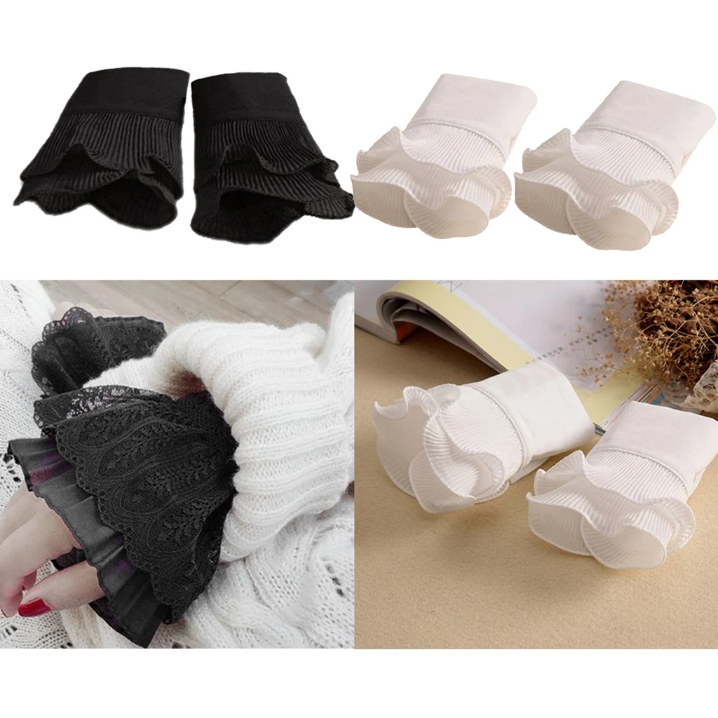 

2Pairs Womens Girls Floral Lace Cuffs Bracelet False Sleeves Costume Decor
