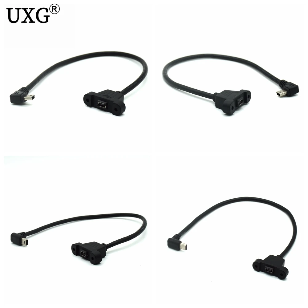 

Up Down Left Right Angled 90 Degree Panel Mount Type Mini USB 5Pin Male to Female Extension Adapter Cable with Screws 30cm 1ft