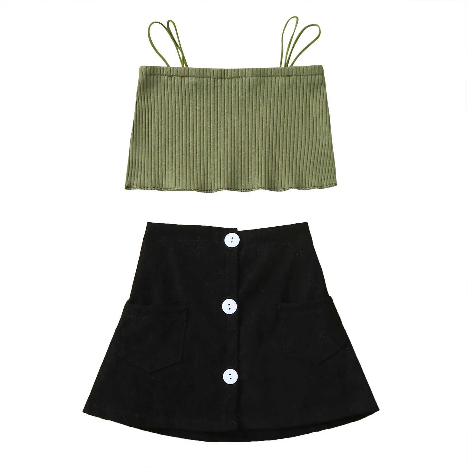 

Baby Clothes For Girls Olid Ribbed Strapless Off-shoulder Tops+solid Skirts 2-piece Set Summer Suit Children's Clothing Outfit