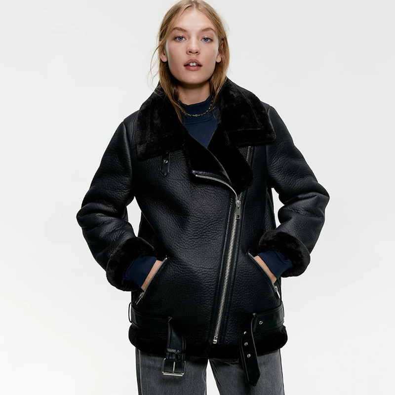 Женская бархатная куртка ZA теплая на молнии с отложным воротником и карманами из