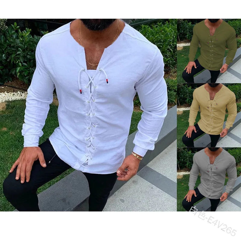 Средневековый рубашка на шнуровке Для мужчин хлопковые рубашки пират хозяин