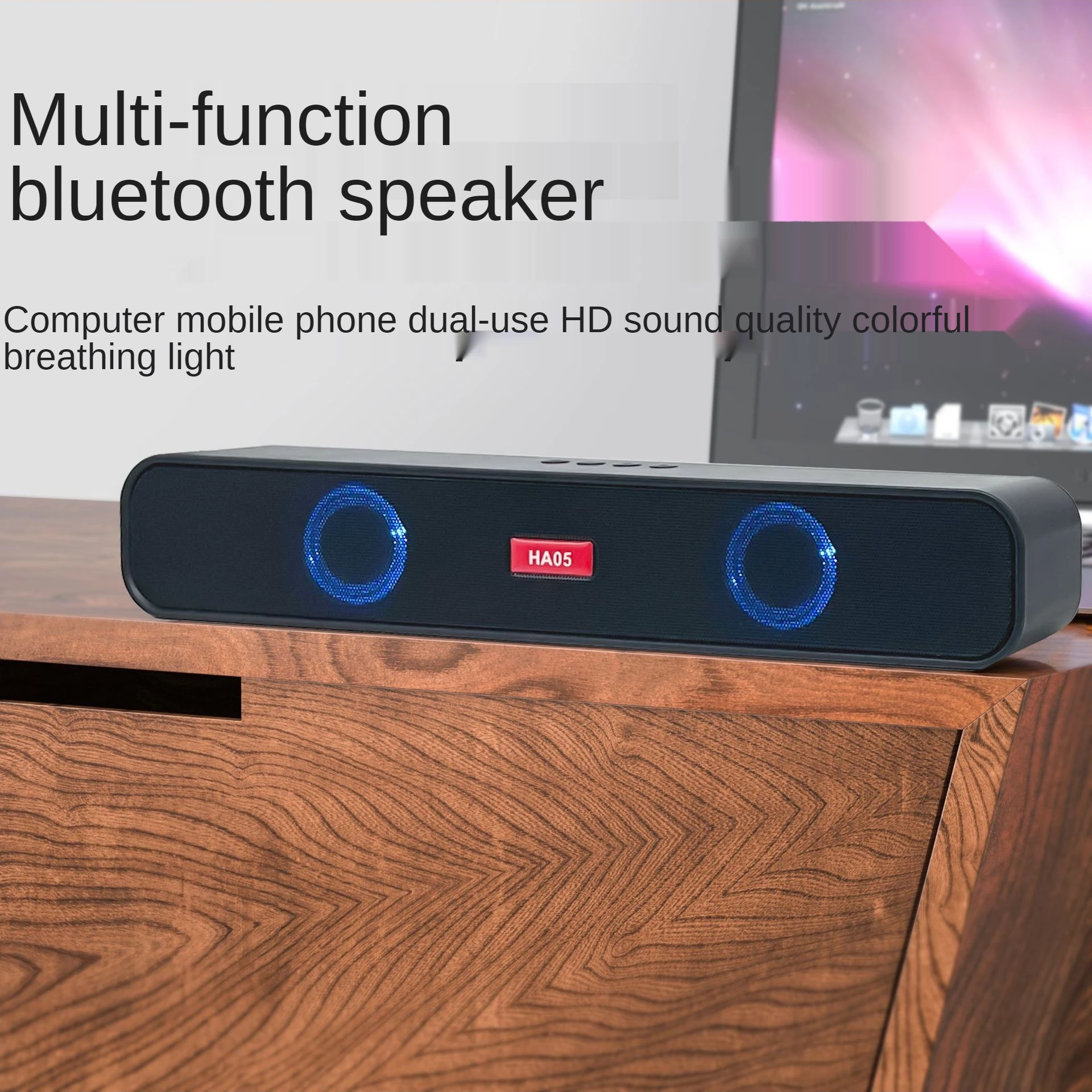 Bluetooth Speaker Box with Breathing Backlit Subwoofer Portable Speaker for Home Outdoors 1200mAh Black Color with Gift Box enlarge