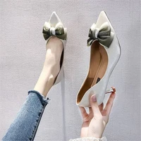 women super high heels patchwork pumps dress shoes buterfly knot mixed color pointed toe boat shoes square heeled