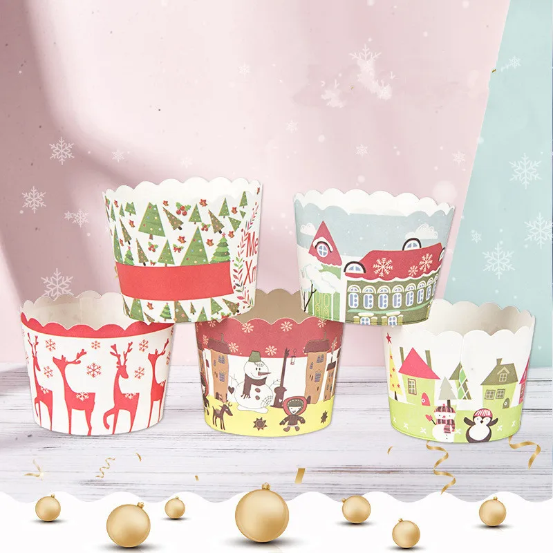 Рождественский Маффин бумажный стаканчик для кексов маслостойкий чехол обертка