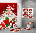 Набор рождественских занавесок для душа с Санта-Клаусом, красный, 4 шт., водонепроницаемые коврики для пола, наборы для ванной, коврик для туалета, нескользящий коврик Deocr Home