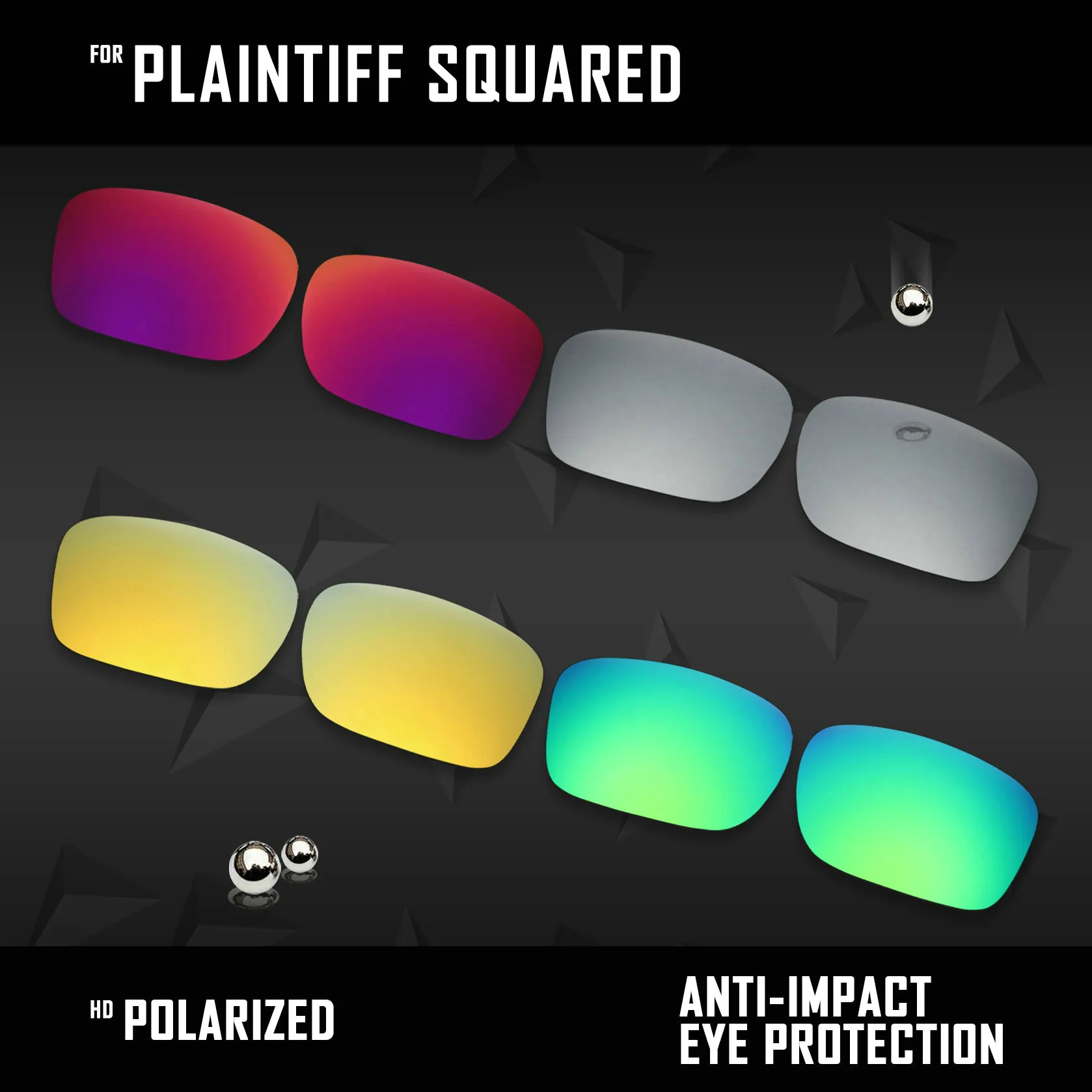 

OOWLIT 4 Pairs Polarized Sunglasses Replacement Lenses for Oakley Plaintiff Squared OO4063-Silver & Midnight sun & Gold & Green