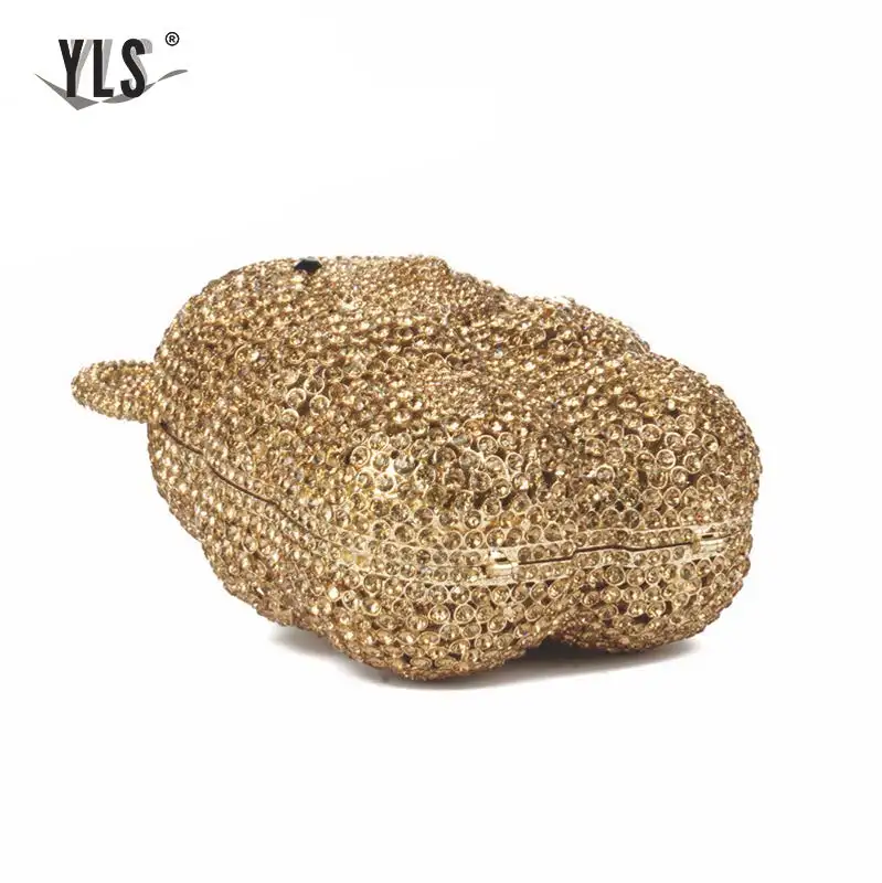 Золотистый вечерний клатч Женский Стильный в виде медведя панды с кристаллами