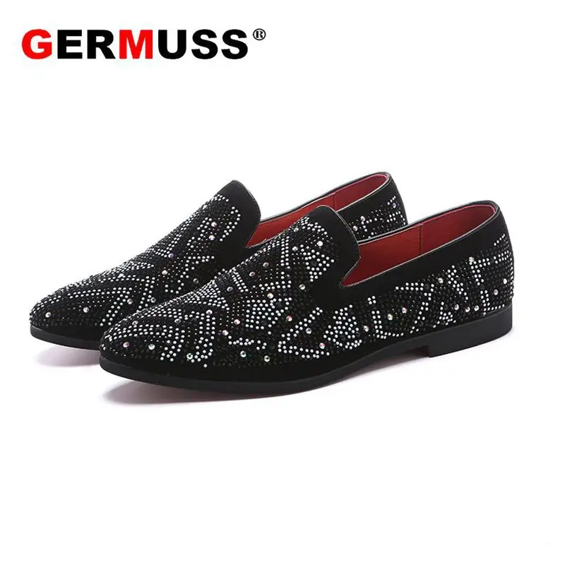 Элитный бренд ручной работы черные шипы Стразы Блеск мужские лоферы дымчатой