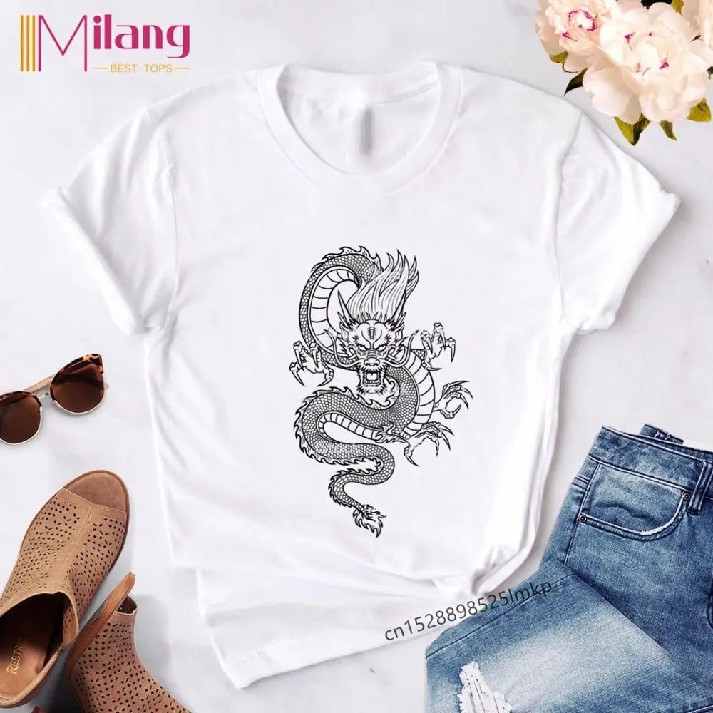 Футболка женская с принтом китайского дракона уличная одежда в стиле хип-хоп Топ