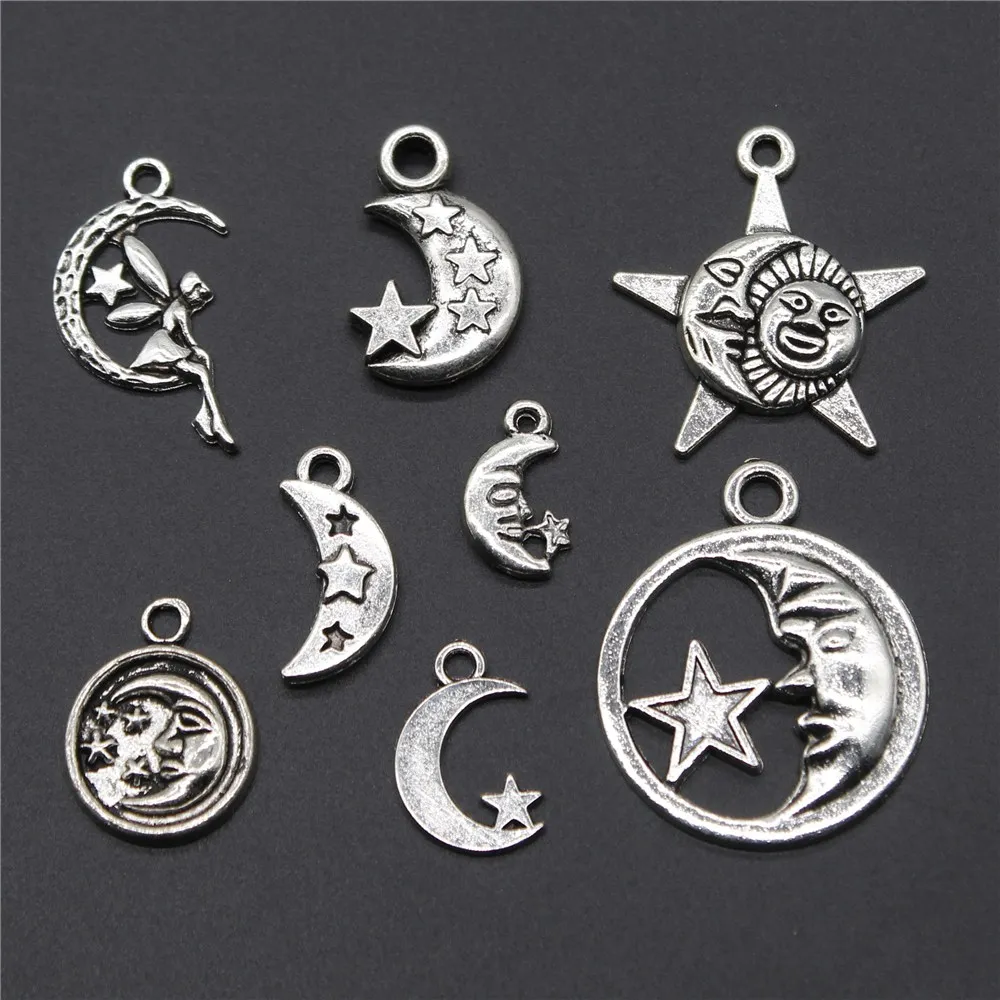 15 шт Луна и звезда Шарм в античном стиле Серебряный цвет для ювелирных изделий