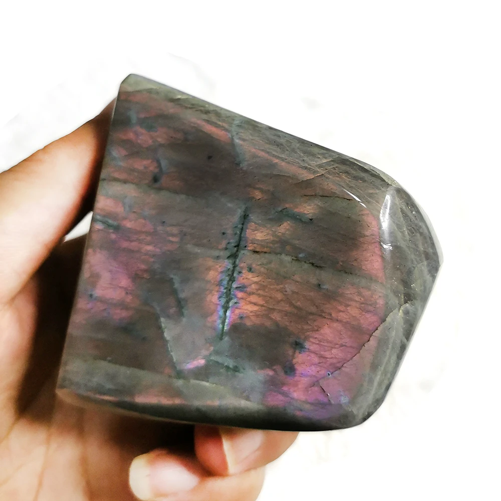 

Purple Flash Natural Labradorite Polished Freedom Quartz Crystal Palm Stone Minerals Reiki Healing Crystal Stone Home Decoration
