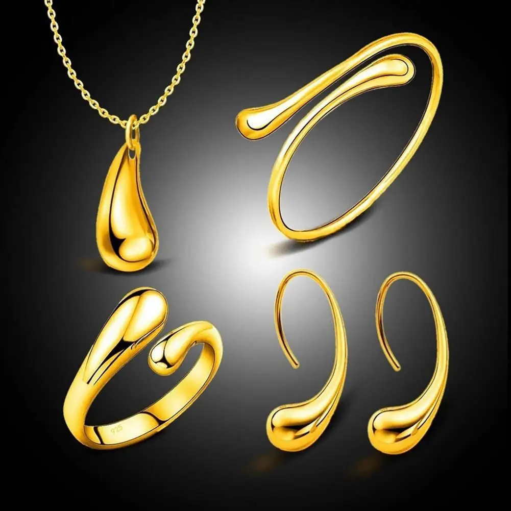 

4Pcs Necklace Set Teardrop Charm Compact Alloy Teardrop Charm Earrings Set for Birthday