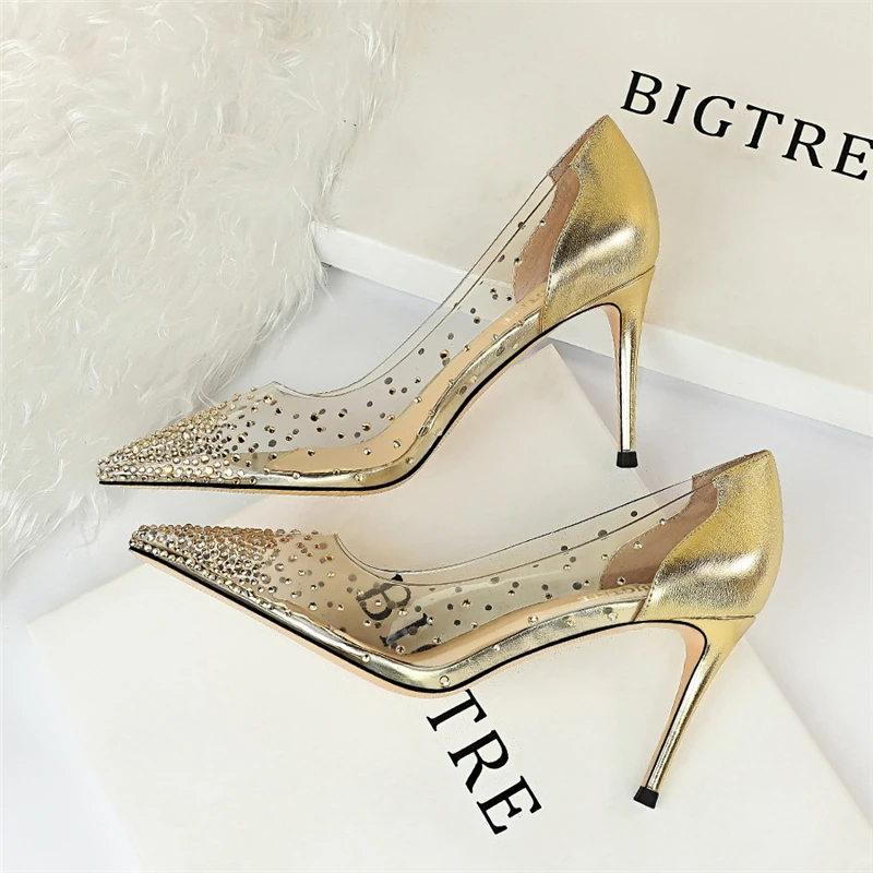 

Women Shoes High Heel Pointed Toe Pumps Party Wedding Sandals Sexy Stiletto Bridal Shoes Ladies Shoes Transparent Rhinestone